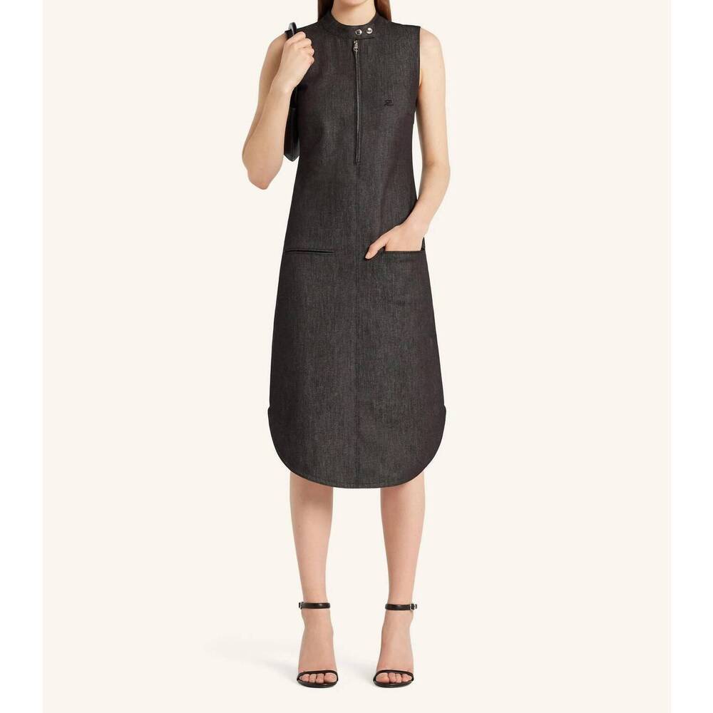 NEW COURREGES biker zipped denim dress in black